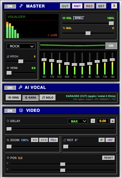 NextSona audio, AI vocal and video controls